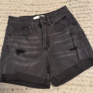 Black Distressed Denim Shorts